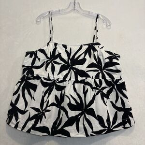 Free Assembly Women's Spaghetti Strap White Black Floral Peplum Tank Top XXXL